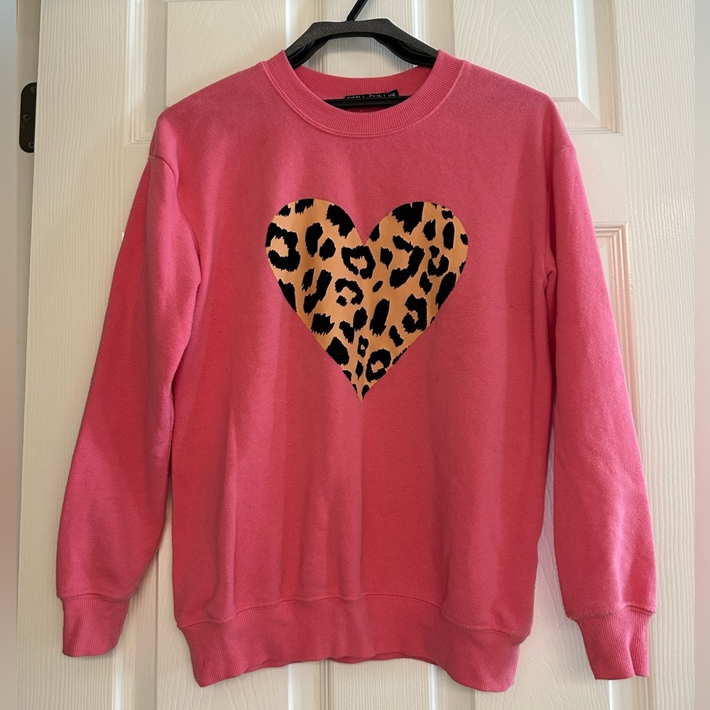 Fifth Sun Pink Cheetah Print Heart Valentine’s Day Sweatshirt, Spring, Athletic